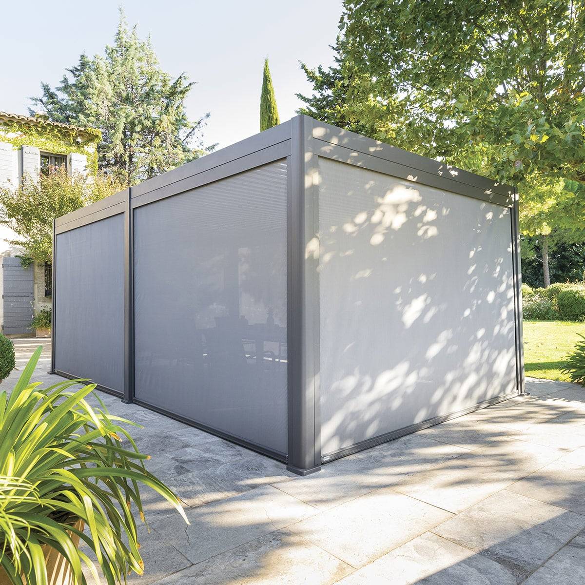 Store pour pergola bioclimatique EVORA Ardoise Pour EVORA Côté 3,6 m - 3,3 m - Aluminium, Texaline Ardoise