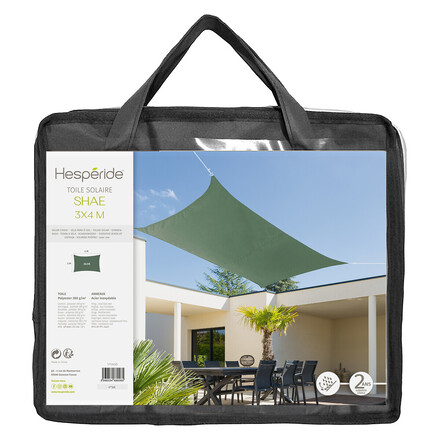 Voile d'ombrage rectangulaire SHAE Vert olive 4 x 3 m - Polyester