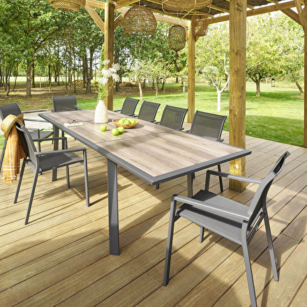 Table de jardin extensible Pavane Pécan & Graphite Hespéride 10 places