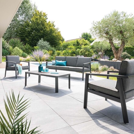 ALEX - Salon de jardin modulable en aluminium - gris anthracite (4 places)