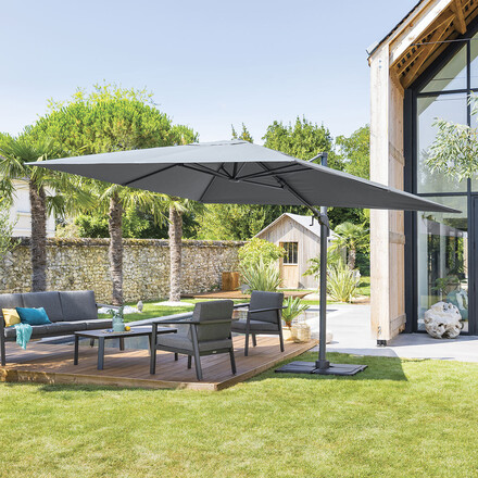 Parasol déporté rectangulaire inclinable Éléa Ardoise Hespéride 3 x 3 m