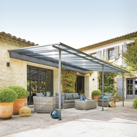 Tonnelle de jardin adossée Pergola 4 x 3 m toile taupe 4x3 metres