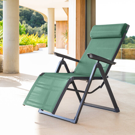 Fauteuil de jardin inclinable DECIMA Vert olive & Graphite 8 positions - Aluminium - Ancien prix : 119€ Vert olive / anthracite