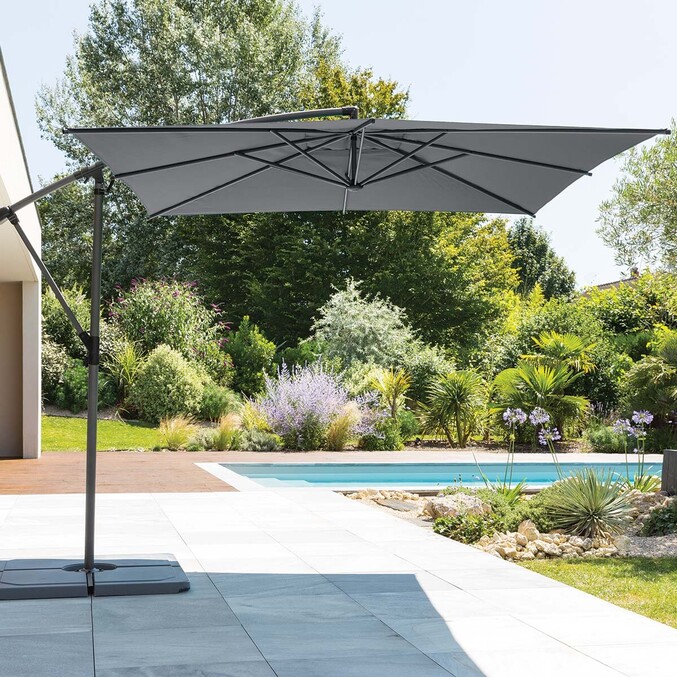 Parasol déporté carré MANOA Ardoise 2,5 x 2,5 m - Aluminium traité époxy, Acier, Polyester Ardoise