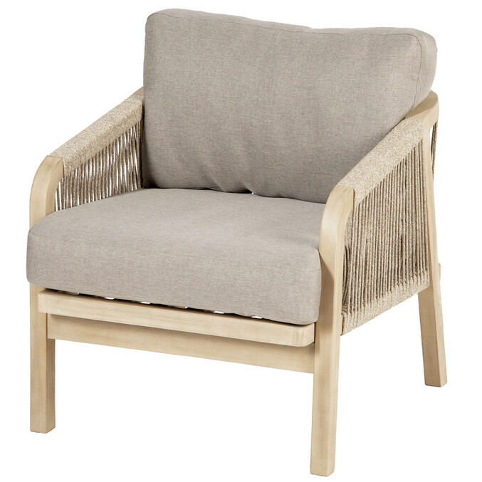 Fauteuil de salon de jardin PAPOUASIE Taupe & Acacia Polyester, Acacia certifié FSC® Taupe / Acacia