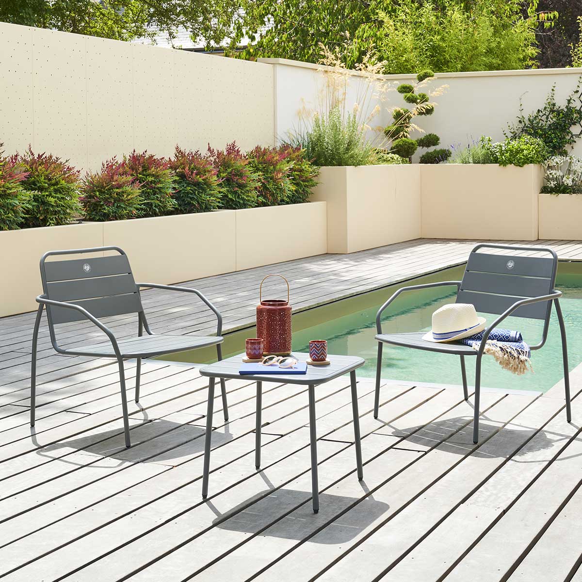 Salon duo relax PHUKET Gris quartz 2 places - Roland-Garros x Hespéride Gris quartz