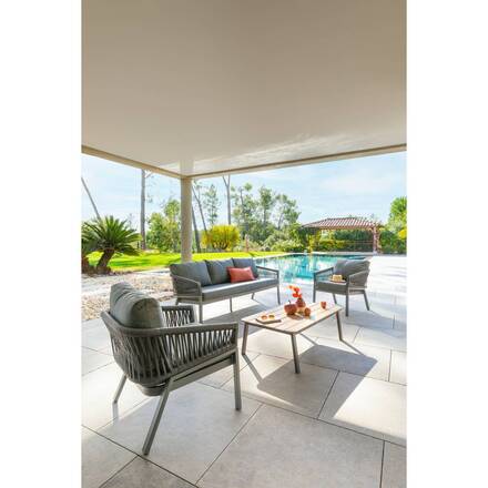 Salon de jardin ORIENGO Anthracite & Graphite 5 places - Aluminium traité époxy, Acacia certifié FSC®, Polyester