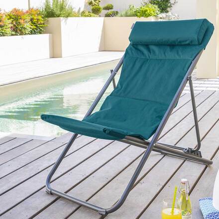 Chilienne de jardin pliante JUBBA Bleu canard & Graphite Zinc, Polyester - Ancien prix : 49,99€ Bleu canard / graphite