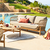 Canapé de jardin DEONA Taupe & Acacia 3 places - Polyester, Acacia certifié FSC® Taupe / Acacia