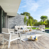 Salon de jardin PAVANE Beige ficelle & Blanc 5 places - Aluminium traité époxy, Polyester Beige ficelle / Blanc