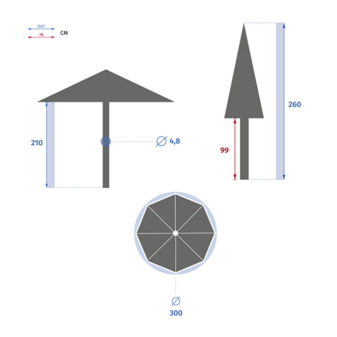 Parasol droit rond TINAEI Vert olive 3 m - Oléfine, Bambou certifié FSC® Vert olive