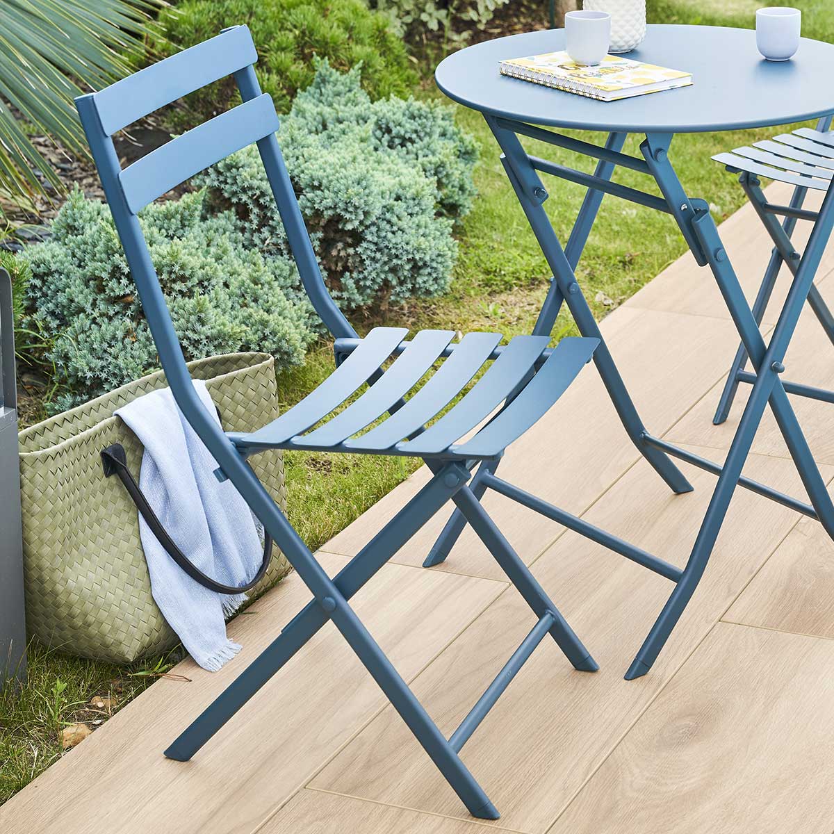 Chaise de jardin pliante GREENSBORO Pétrole Acier traité époxy, Traitement antirouille renforcé Pétrole