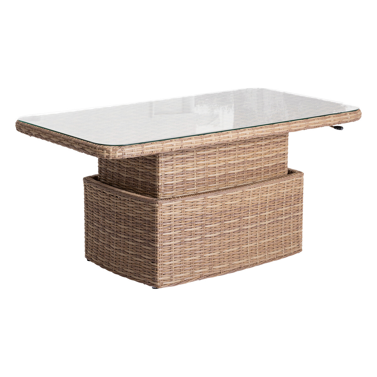 Table basse de jardin rectangulaire relevable MOORÉA Savana Aluminium traité époxy, Résine tressée, Verre trempé Savana
