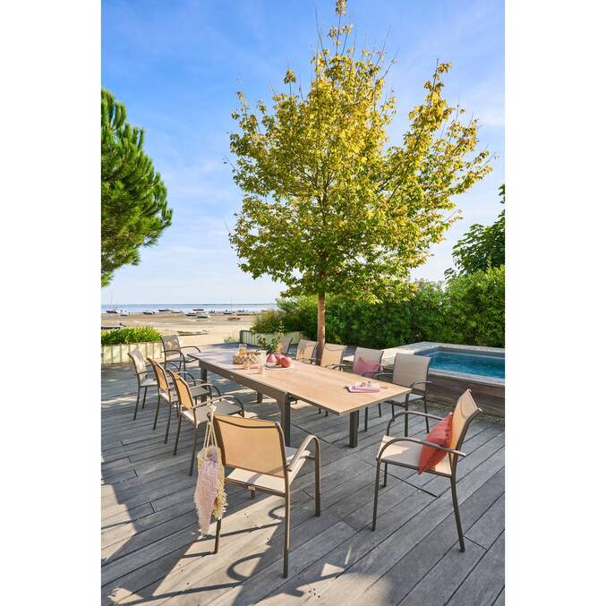 Fauteuil de jardin empilable PIAZZA Lin & Tonka Aluminium traité époxy, Texaline3673