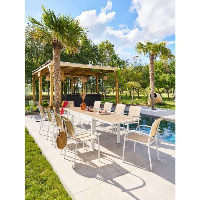 Fauteuil de jardin empilable PIAZZA Lin & Blanc Aluminium traité époxy, Texaline3595