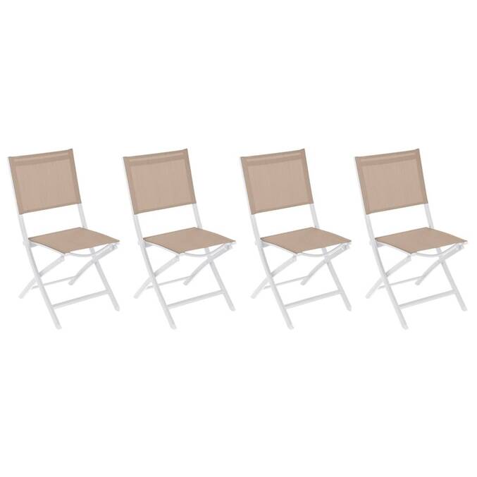 Lot de 4 chaises de jardin pliantes ESSENTIA Lin & Blanc Aluminium traité époxy, Texaline Lin / Blanc