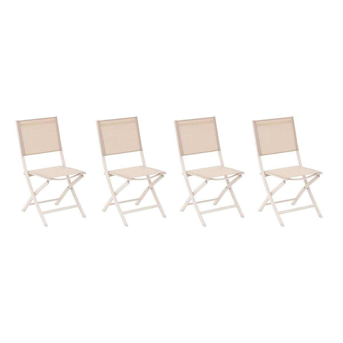 Lot de 4 chaises de jardin pliantes ESSENTIA Lin & Argile Aluminium traité époxy, Texaline Lin / Argile