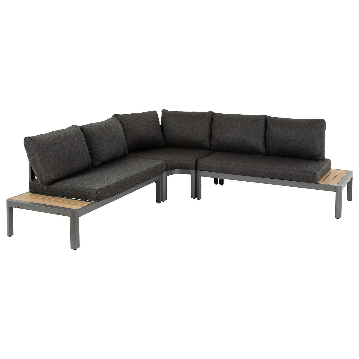 Salon d'angle de jardin PARADIZE Gris foncé & Graphite 6 places - Aluminium traité époxy, Acacia certifié FSC® Gris foncé / Graphite