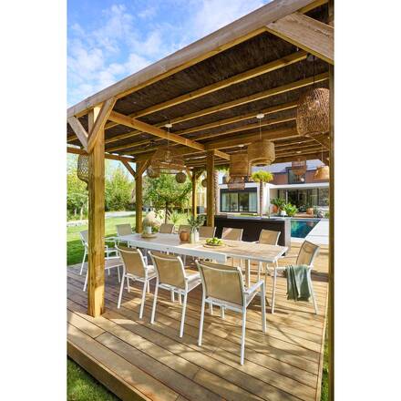 Fauteuil de jardin empilable ESSENTIA Lin / Blanc Aluminium traité époxy, Texaline