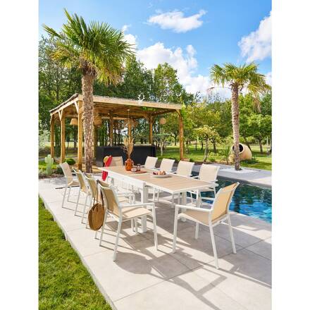 Fauteuil de jardin empilable ESSENTIA Lin / Blanc Aluminium traité époxy, Texaline
