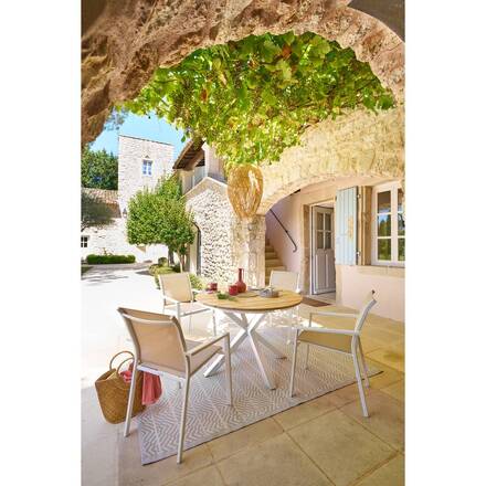 Fauteuil de jardin empilable ESSENTIA Lin / Blanc Aluminium traité époxy, Texaline