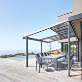 Pergola extensible ENOLIE Graphite 4 x 3,5 m - Structure et lames simples en aluminium et polycarbonate Graphite