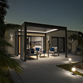 Pergola bioclimatique électrique EVORA Graphite 6 x 3,6 m - Structure et lames doubles en aluminium Graphite