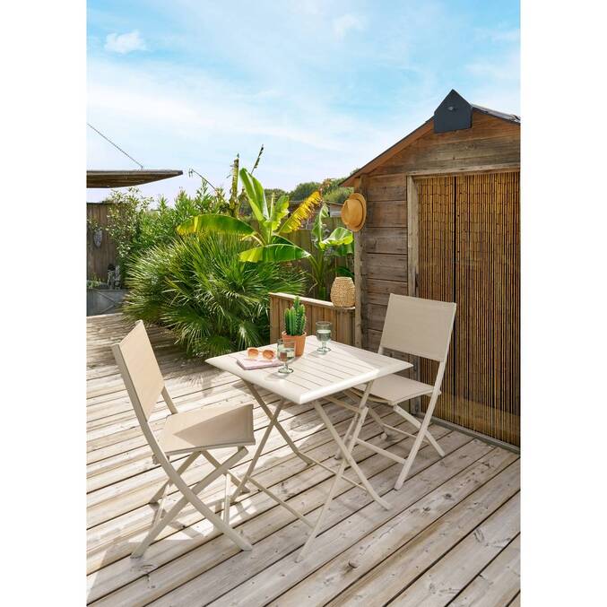 Lot de 4 chaises de jardin pliantes ESSENTIA Lin & Argile Aluminium traité époxy, Texaline Lin / Argile