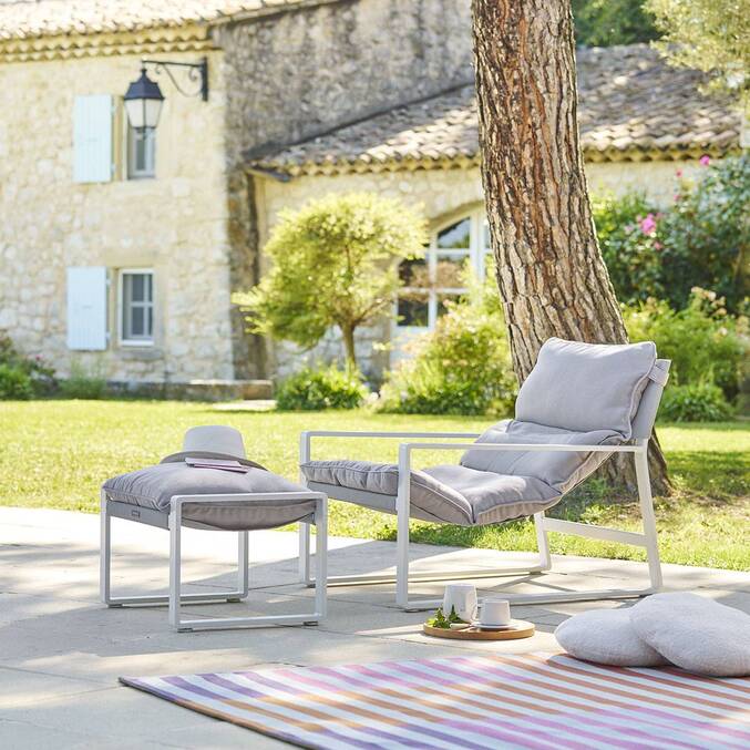 Fauteuil relax de jardin LAMBINIO Blanc & Gris clair Aluminium traité époxy - Oléfine3718