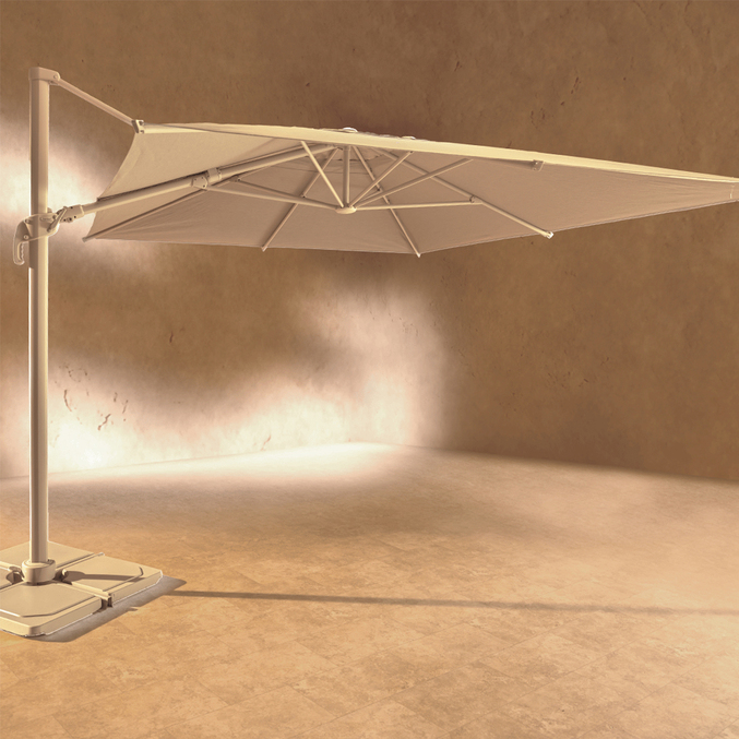 Parasol déporté carré MELHIA Lin & Argile 3 x 3 m - Aluminium traité époxy, Acier, Oléfine Lin / Argile