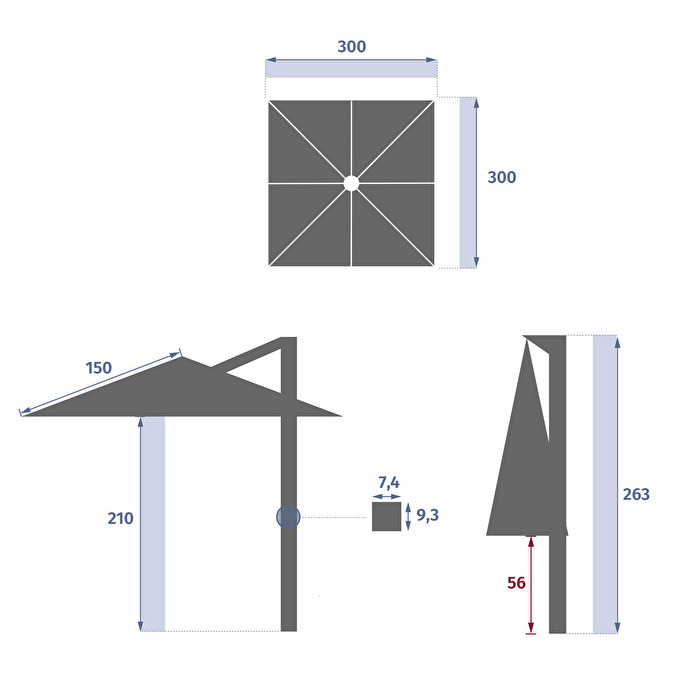Parasol déporté carré MELHIA Lin & Argile 3 x 3 m - Aluminium traité époxy, Acier, Oléfine Lin / Argile