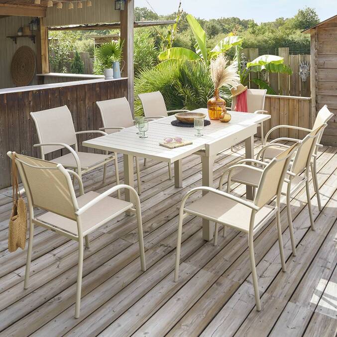 Table de jardin extensible PIAZZA Argile 8 places - Aluminium traité époxy3704