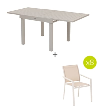Ensemble table de jardin extensible PIAZZA Argile + 8 chaises ESSENTIA , Hesperide FR