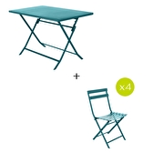 Ensemble table de jardin pliante rectangulaire + 4 chaises GREENSBORO Bleu canard 4 places - Acier traité époxy, Traitement antirouille renforcé Bleu canard