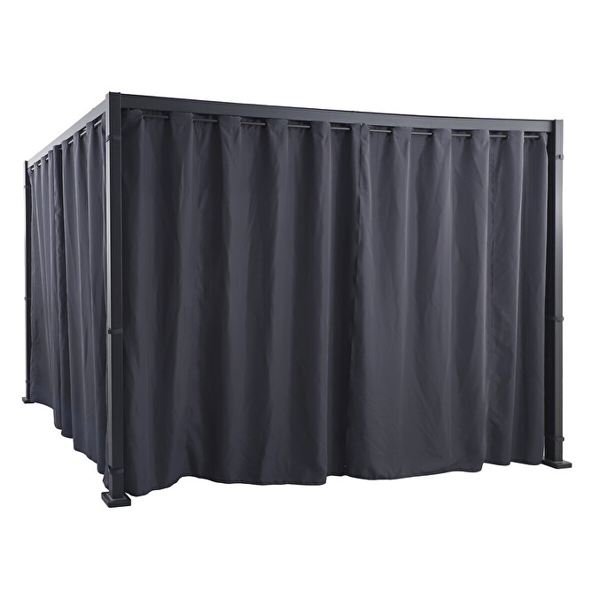 Tonnelle rectangulaire ZALYA Graphite & Ardoise + 1 kit de rideaux et de rails 4 x 3 m - Acier traité époxy, Polyester Graphite / Ardoise