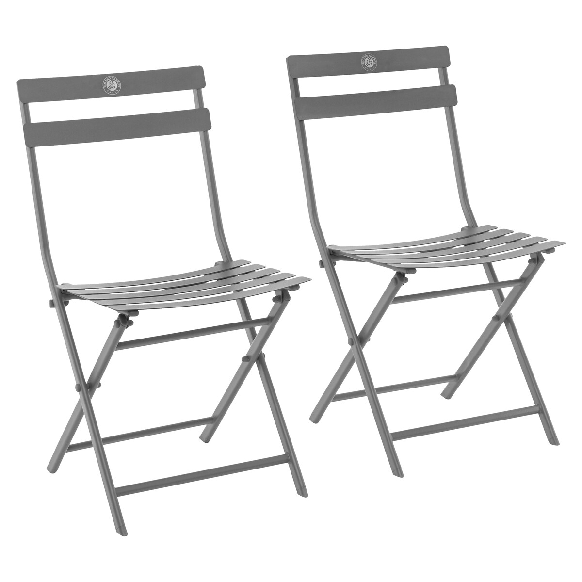 Ensemble table de jardin + 2 chaises GREENSBORO Roland-Garros Gris quartz 2 places - Acier traité époxy, Traitement antirouille renforcé Gris quartz