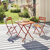 Ensemble table de jardin + 2 chaises GREENSBORO Roland-Garros Terre Battue 2 places - Acier traité époxy, Traitement antirouille renforcé Terre battue