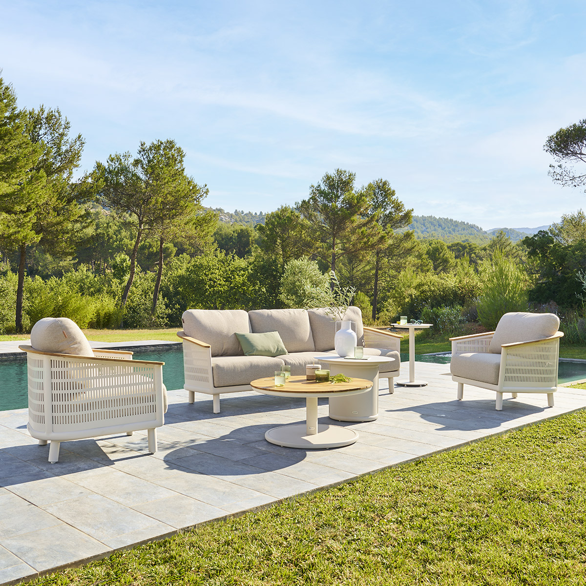 Salon de jardin OLIMIO Avoine 5 places - Oléfine, Aluminium traité époxy Avoine