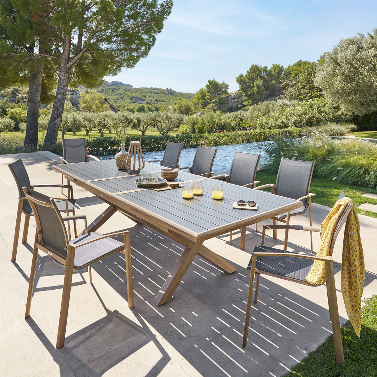 Table de jardin extensible AXIOME Graphite & Honey 10 places - Aluminium traité époxy Graphite / Honey