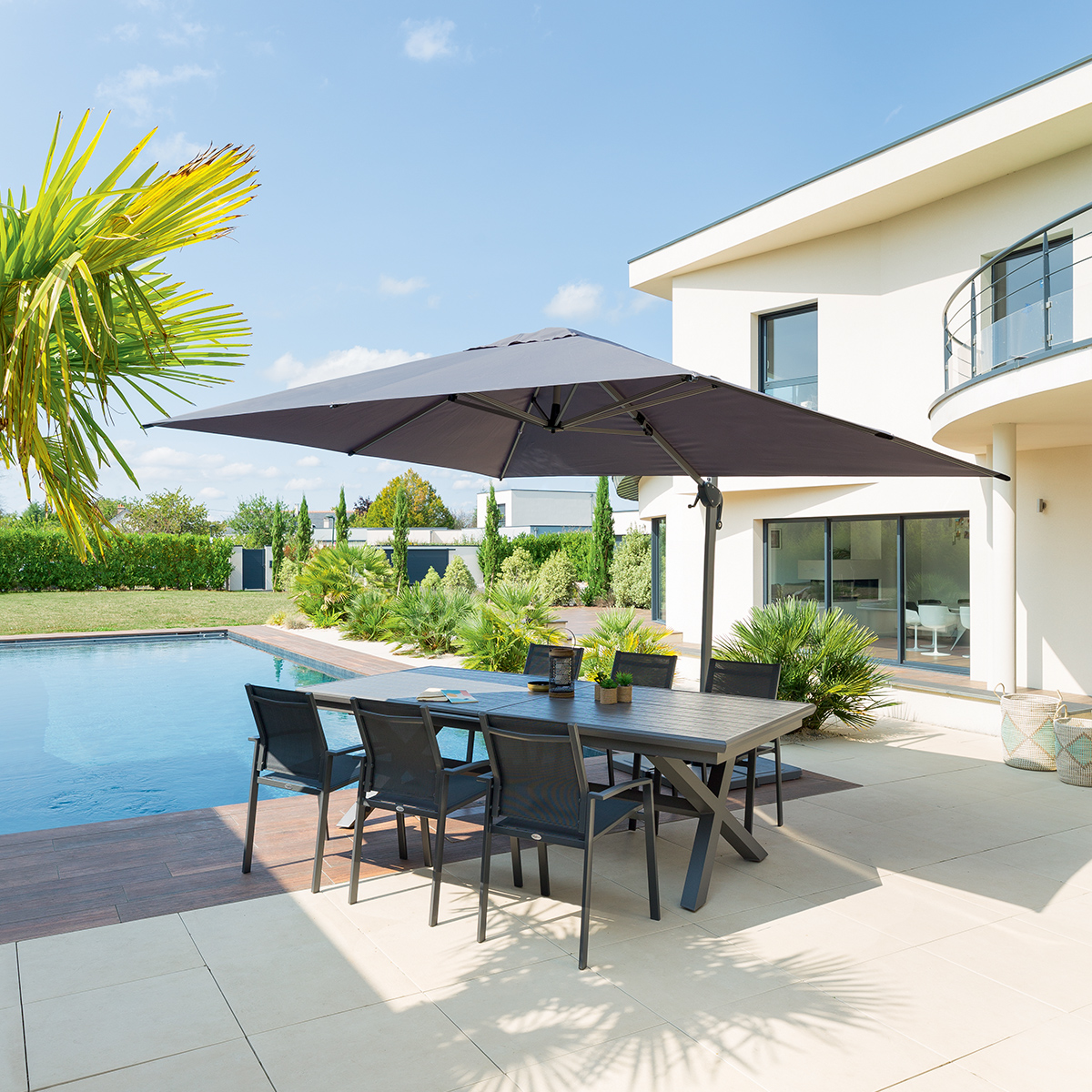 Parasol déporté rectangulaire ÉQUADOR Ardoise 4 x 3 m - Aluminium, Polyester Ardoise