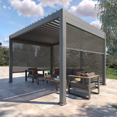 Pergola bioclimatique EVORA Graphite 4 x 3 m - Structure et lames doubles en aluminium Graphite