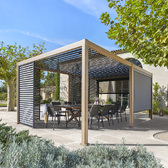 Pergola bioclimatique électrique EVORA Honey 6 x 3,6 m - Structure et lames doubles en aluminium Honey / Graphite