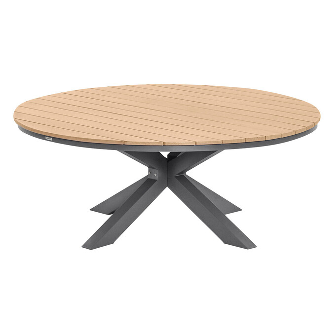 Table de jardin ronde ORACLION effet bois Noix & Graphite 12 places - Aluminium traité époxy Effet bois noix / Graphite