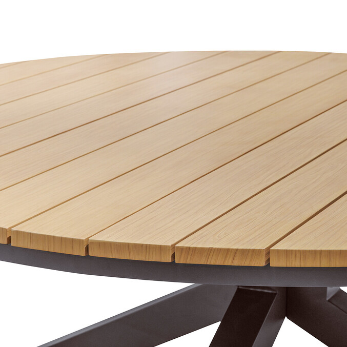 Table de jardin ronde ORACLION effet bois Noix & Graphite 12 places - Aluminium traité époxy Effet bois noix / Graphite