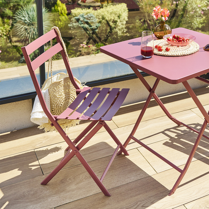 Chaise de jardin pliante GREENSBORO Lie de vin Acier traité époxy, Traitement antirouille renforcé Lie de vin