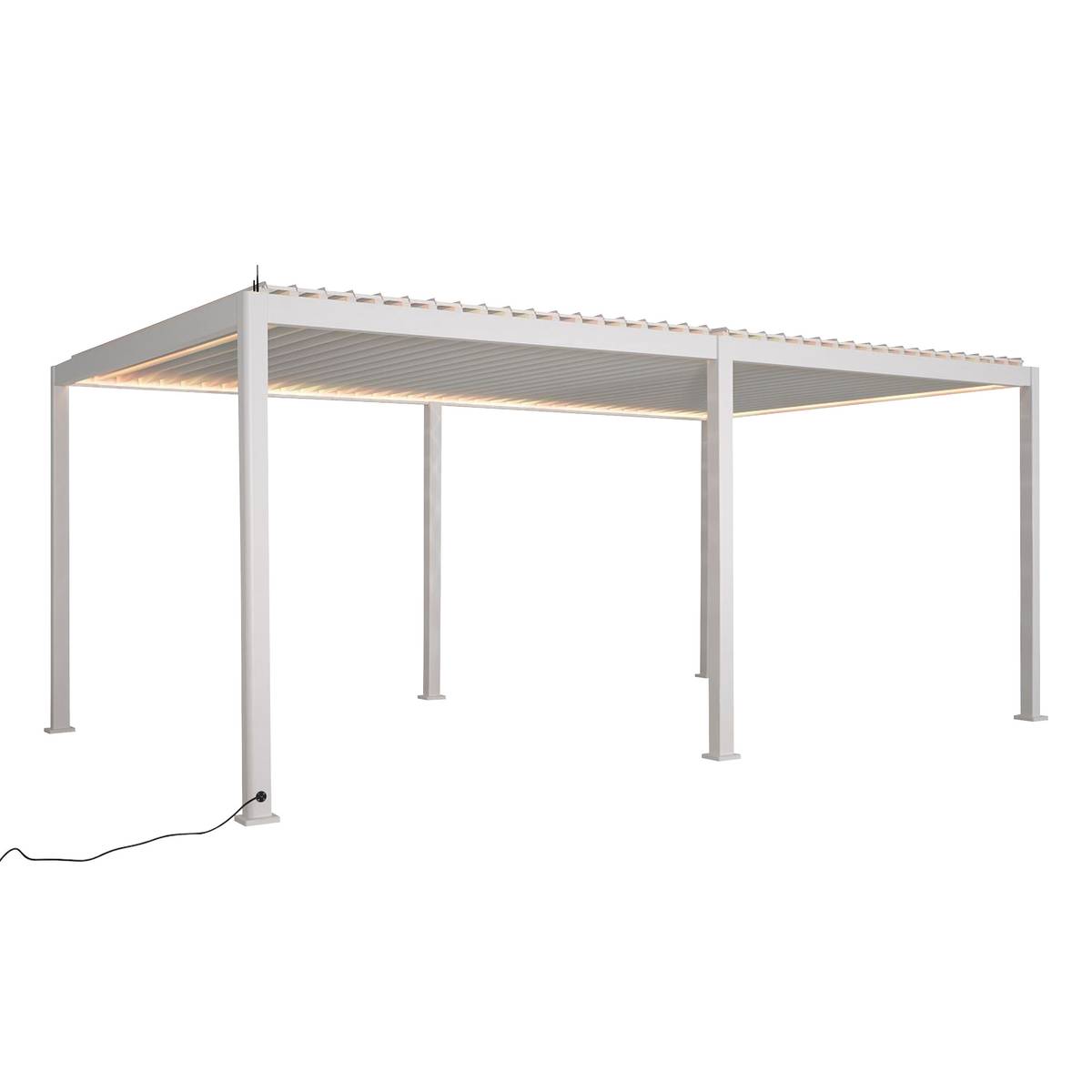 Pergola bioclimatique électrique EVORA Blanc 6 x 3,6 m - Structure et lames doubles en aluminium Blanc