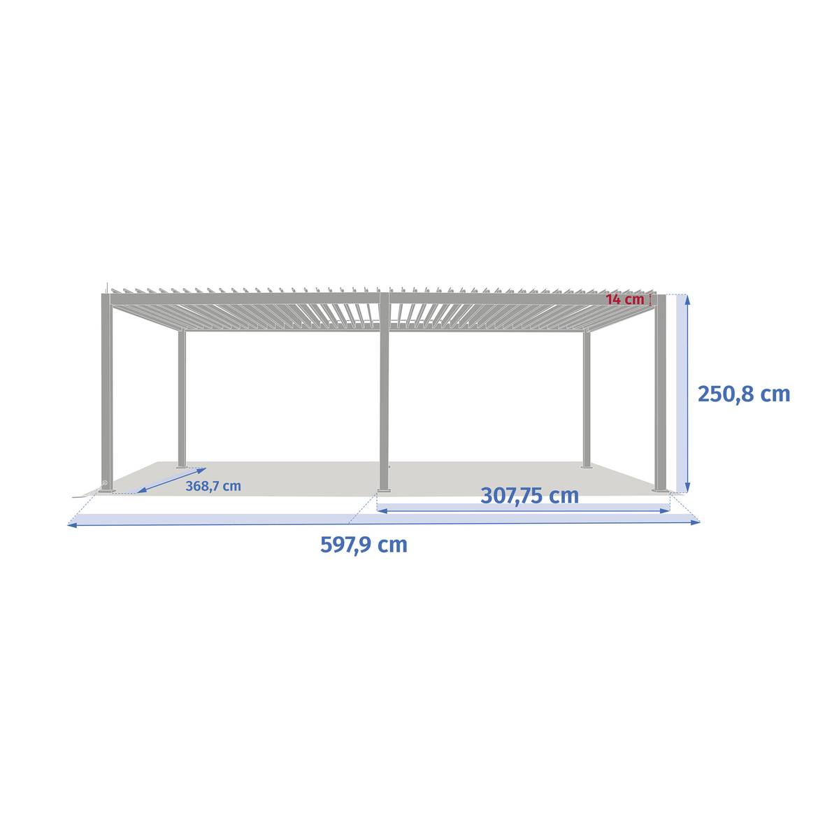 Pergola bioclimatique électrique EVORA Blanc 6 x 3,6 m - Structure et lames doubles en aluminium Blanc