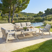 Salon de jardin AXIOME Beige & Argile 5 places - Aluminium traité époxy, Oléfine Beige / Argile