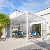 Pergola bioclimatique électrique EVORA Blanc 6 x 3,6 m - Structure et lames doubles en aluminium Blanc