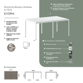 Pergola bioclimatique électrique EVORA Blanc 6 x 3,6 m - Structure et lames doubles en aluminium Blanc